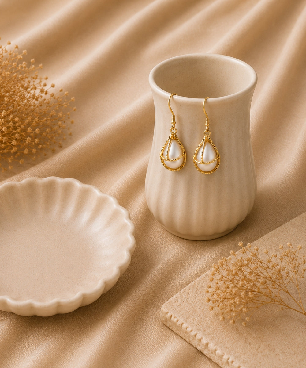 Gold Plated Pearl Drop Earrings