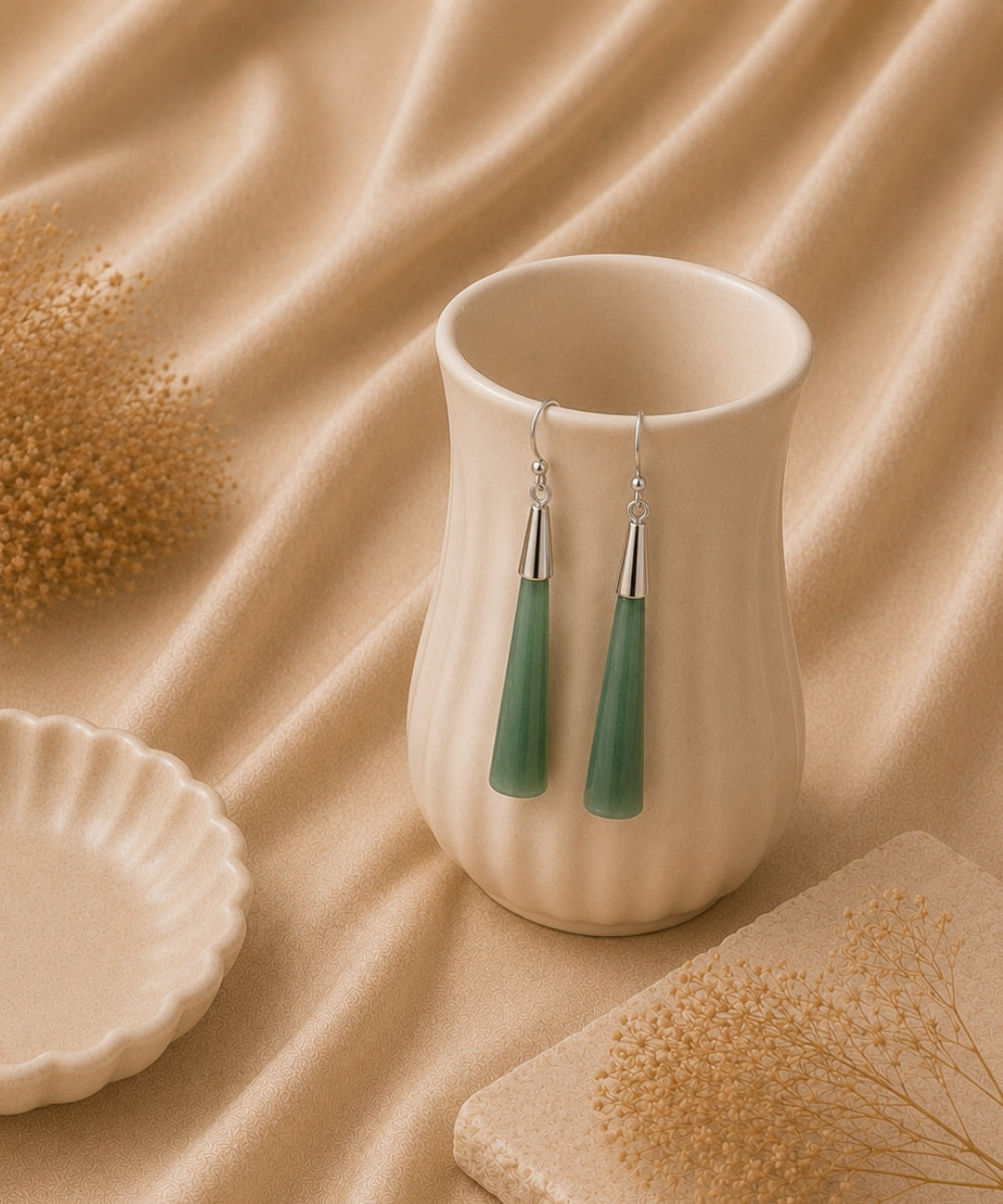 Rhodium Plated Turquoise Stone Dangle Earrings