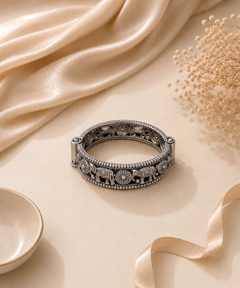 Oxidized Elephant Statement Bangle