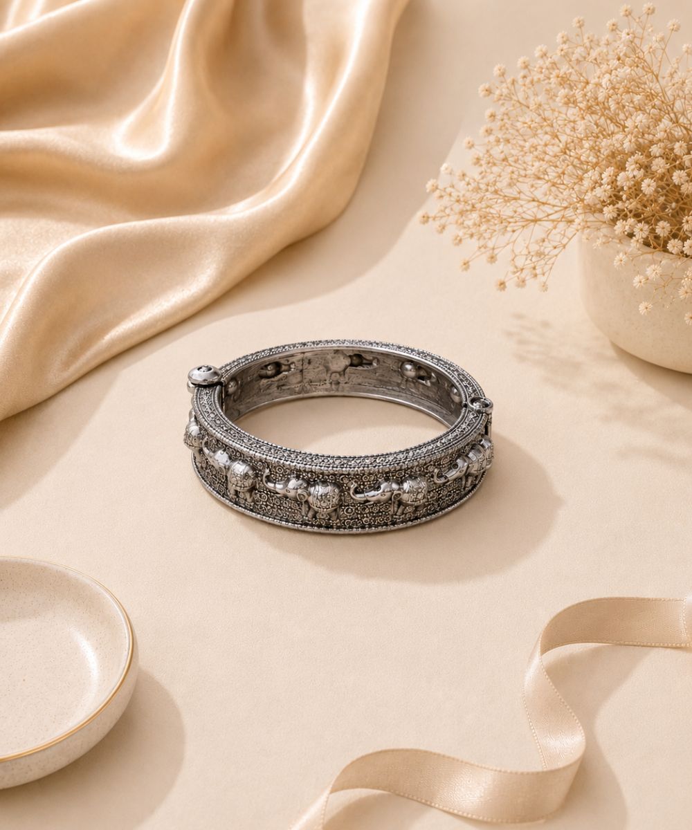 Oxidized Elephant Statement Bangle