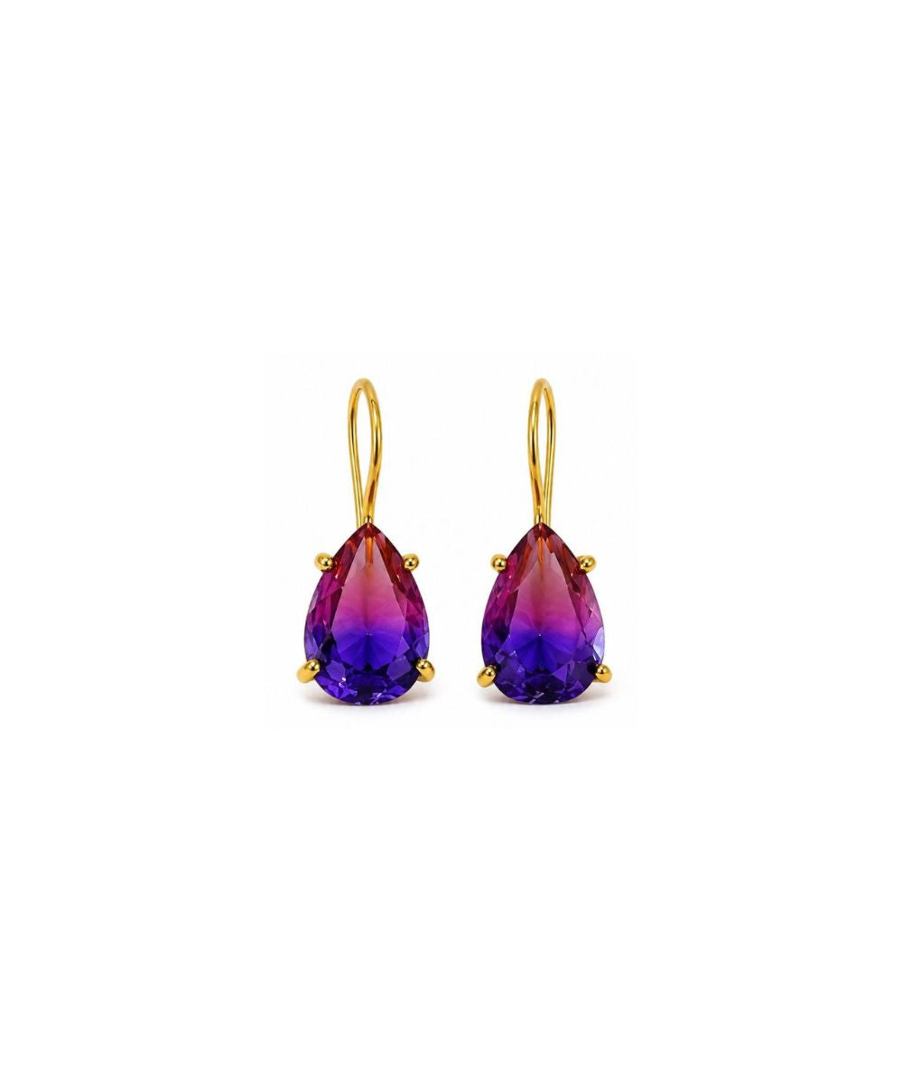 Gold Plated Pear Shape Ombre Cubic Zirconia Drop Earrings