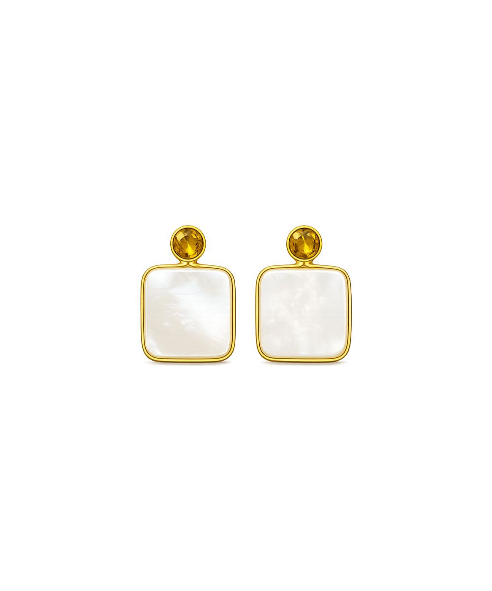 Gold Plated Mother of Pearl CZ Drop Earrings