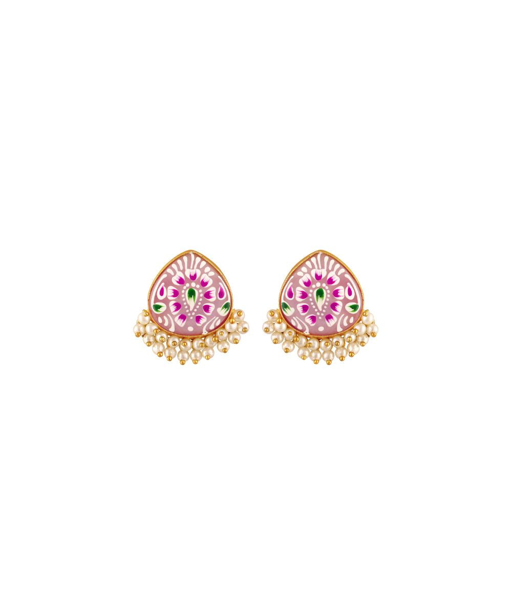 Gold Plated Hand-Painted Stud Earrings