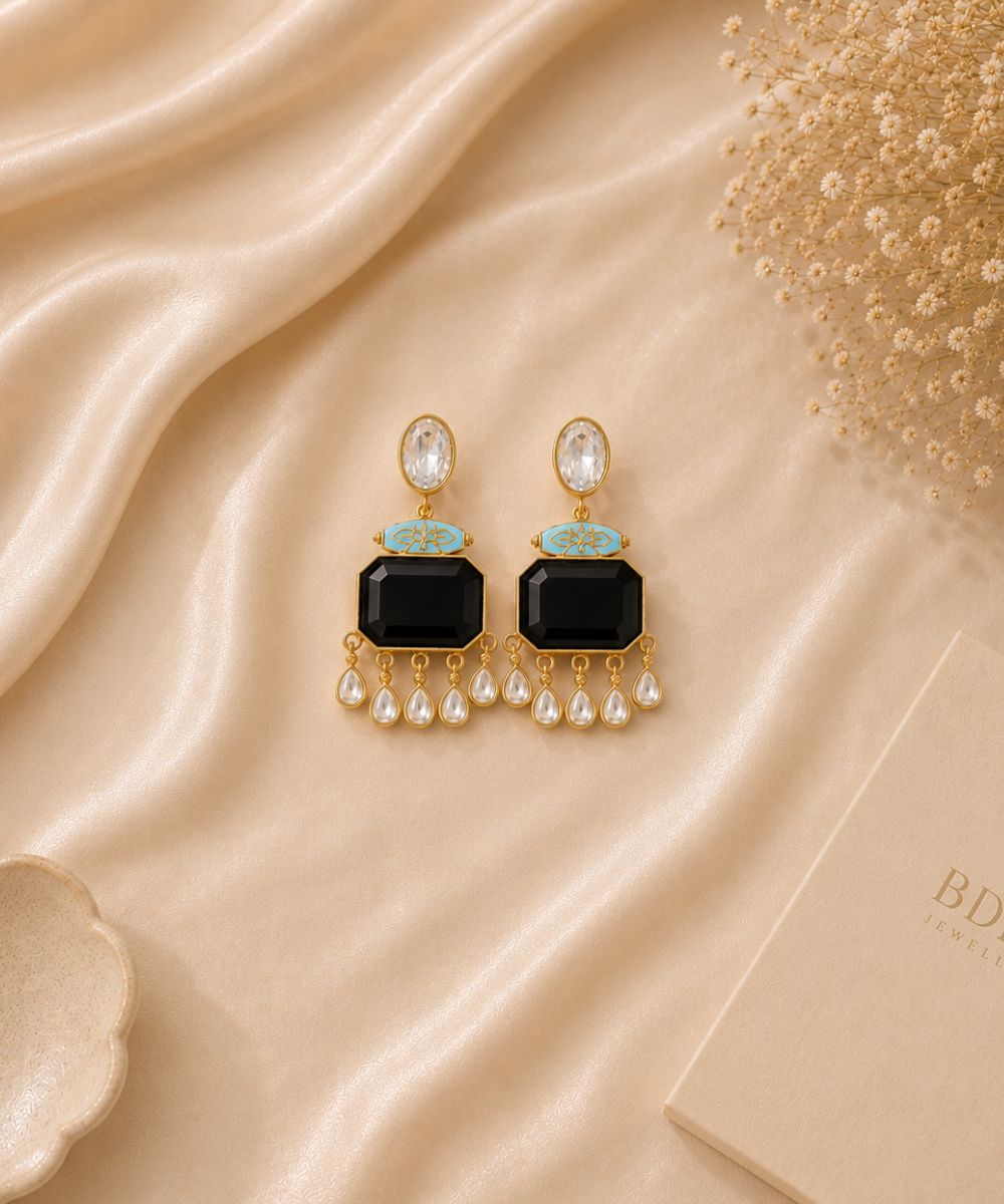 Gold Plated Meenakari Kundan Drop Earrings