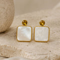 Gold Plated Mother of Pearl CZ Drop Earrings