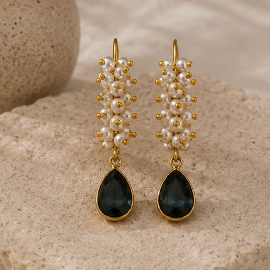 Gold Plated Black Cubic Zirconia Drop Earrings