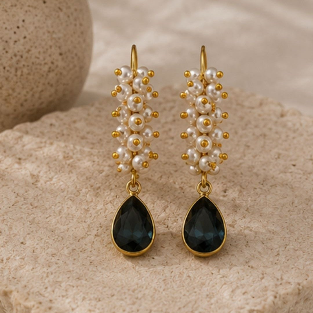 Gold Plated Black Cubic Zirconia Drop Earrings