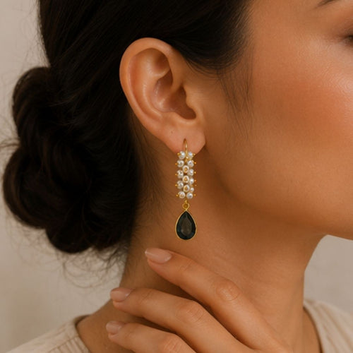 Gold Plated Black Cubic Zirconia Drop Earrings