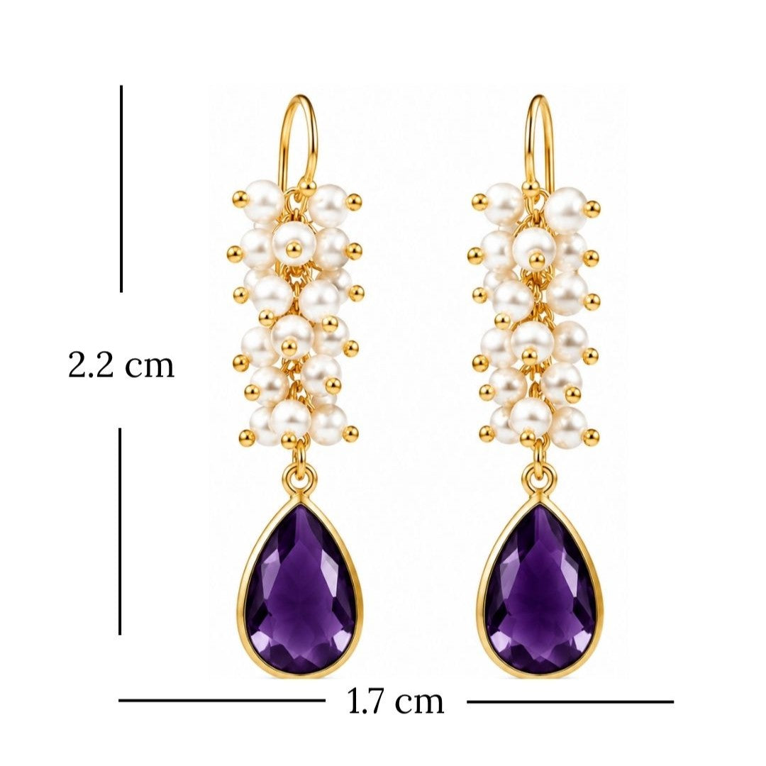 Gold Plated Purple Cubic Zirconia Drop Earrings