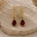 Gold Plated Red Cubic Zirconia Drop Earrings