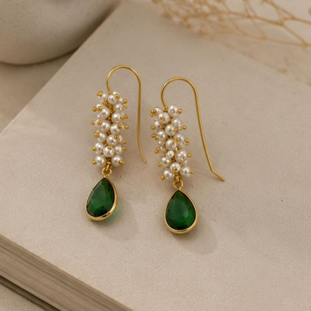 Gold Plated Green Cubic Zirconia Drop Earrings