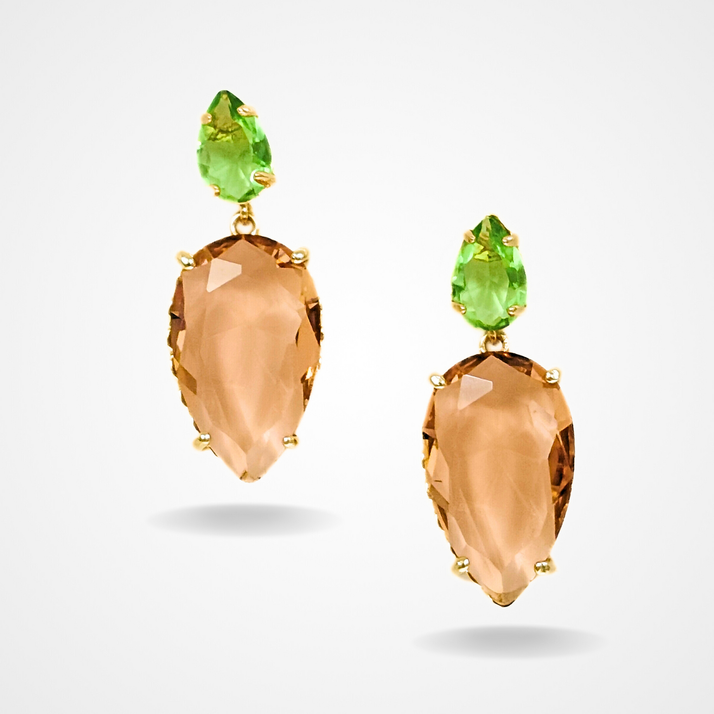 Bdiva 18k Gold Plated Green Tourmaline and Morganite Gemstone Dangle Earring