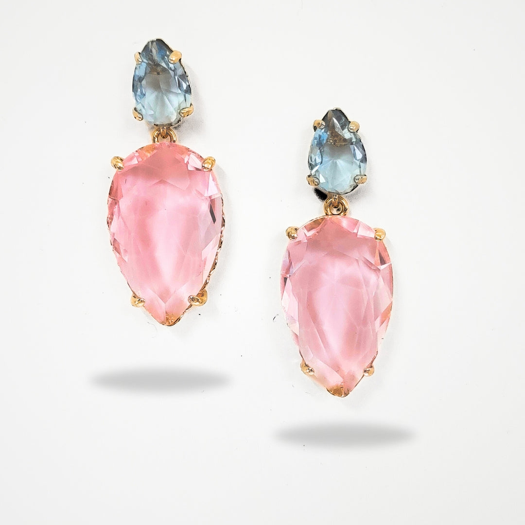 Bdiva 18k Gold Plated Blue Topaz and Rose Quartz Gemstone Dangle Earring