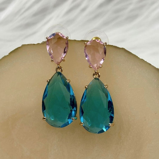 BDiva 18K Gold Plated Ocean Radiance Glass Stone Earrings with the Elegance and Tradition