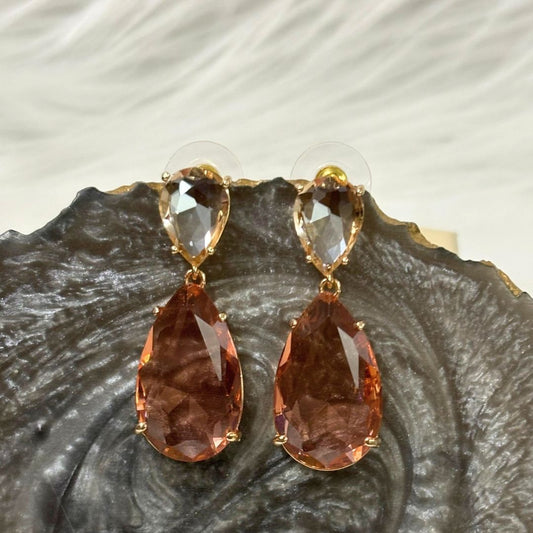 Bdiva Rhodium Plated Champagne Gemstone Tear Drop Dangle Earring
