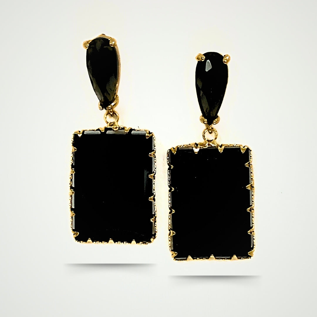 Bdiva 18k Gold Plated Black Tourmaline Gemstone Dangle Earring