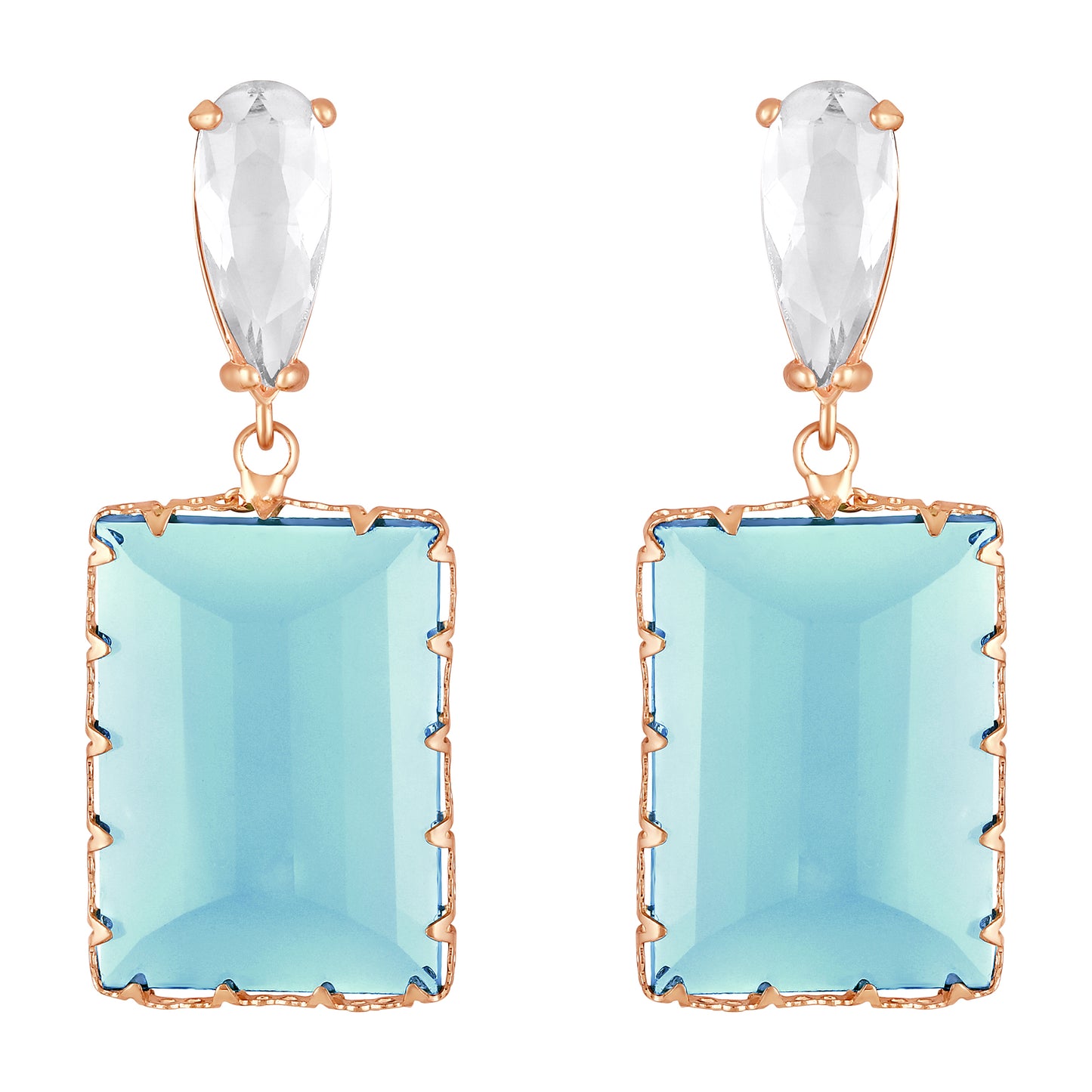 BDiva 18K Gold Plated Azure Glass Stone Drop Earrings with a Touch of Radiant Elegance