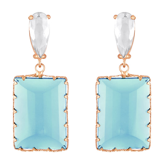 BDiva 18K Gold Plated Azure Glass Stone Drop Earrings with a Touch of Radiant Elegance