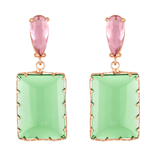 BDiva 18K Gold Plated Mint Radiance Glass Stone Drop Earrings with Pure Elegance