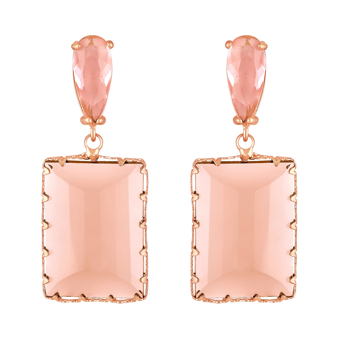 BDiva 18K Gold Plated Blush Charm Glass Stone Drop Earrings with Elegance & Modern Glamour