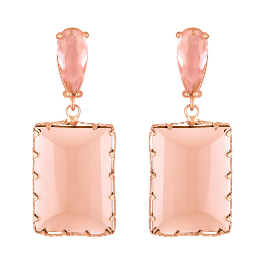 BDiva 18K Gold Plated Blush Charm Glass Stone Drop Earrings with Elegance & Modern Glamour