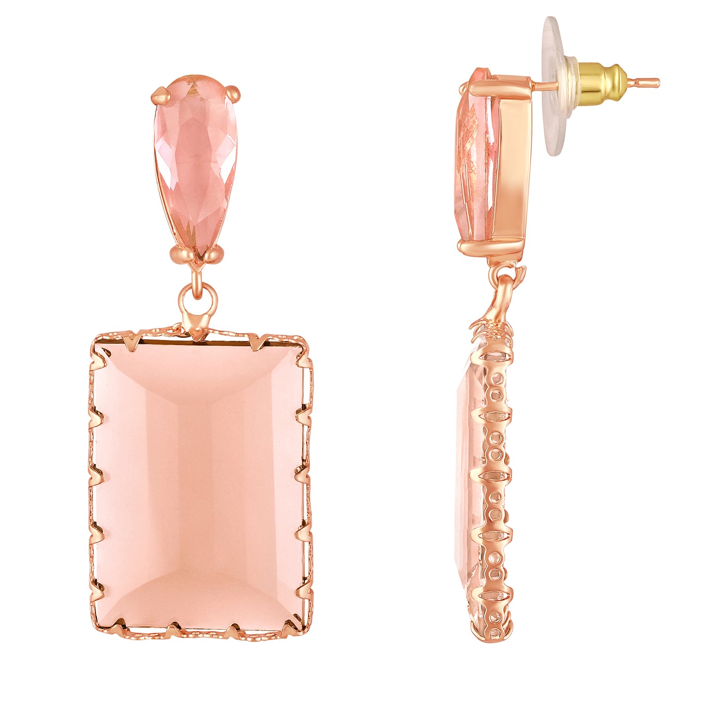 BDiva 18K Gold Plated Blush Charm Glass Stone Drop Earrings with Elegance & Modern Glamour