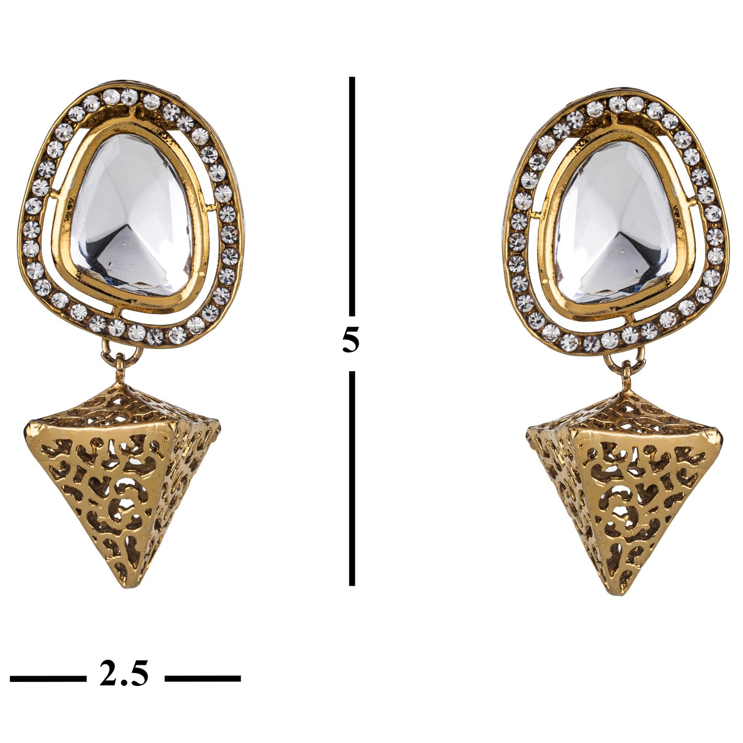 Bdiva 18K Gold Plated Cone Dangler Kundan Earrings with Western Flair.