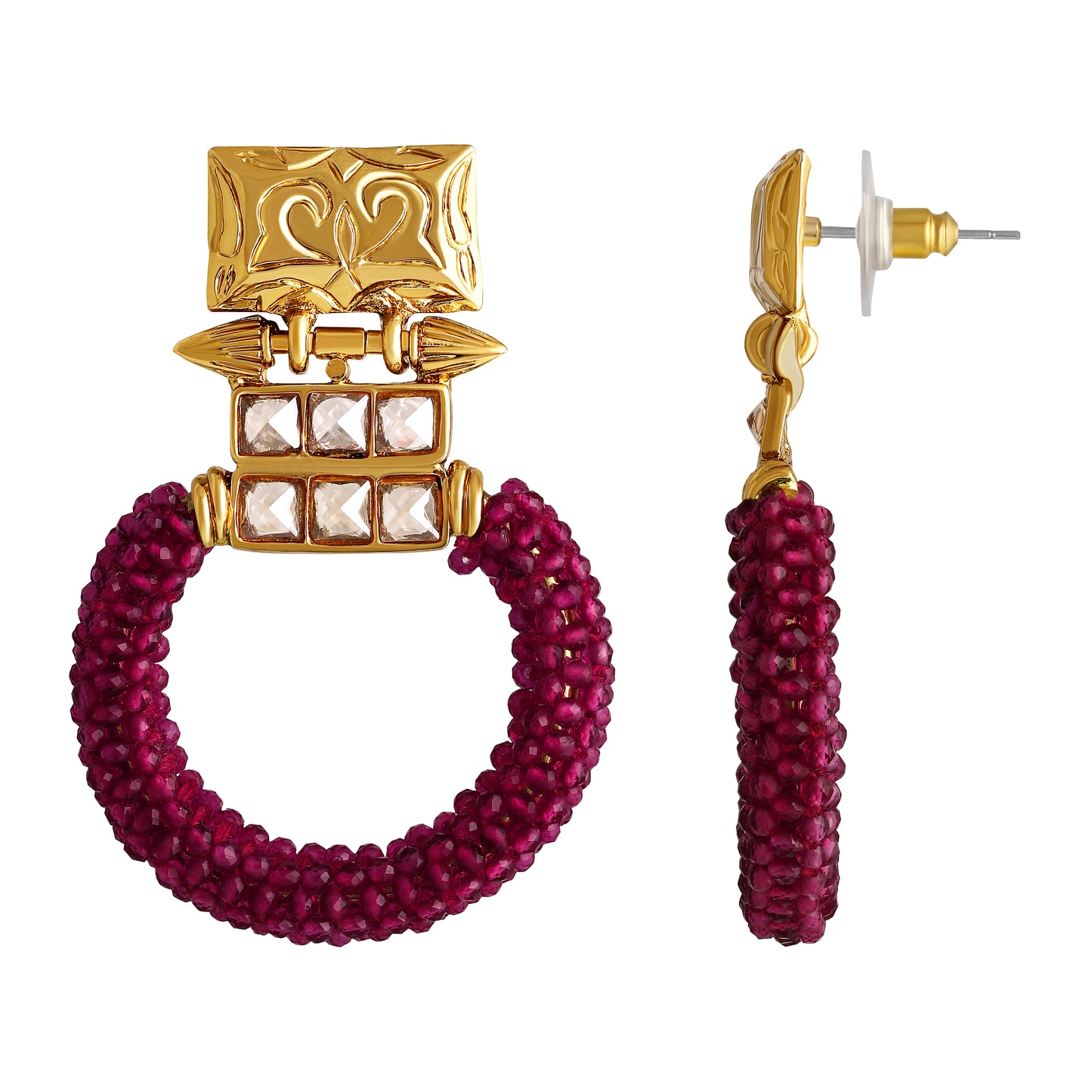 Bdiva 18K Gold Plated Kundan Pink Beads Earrings.
