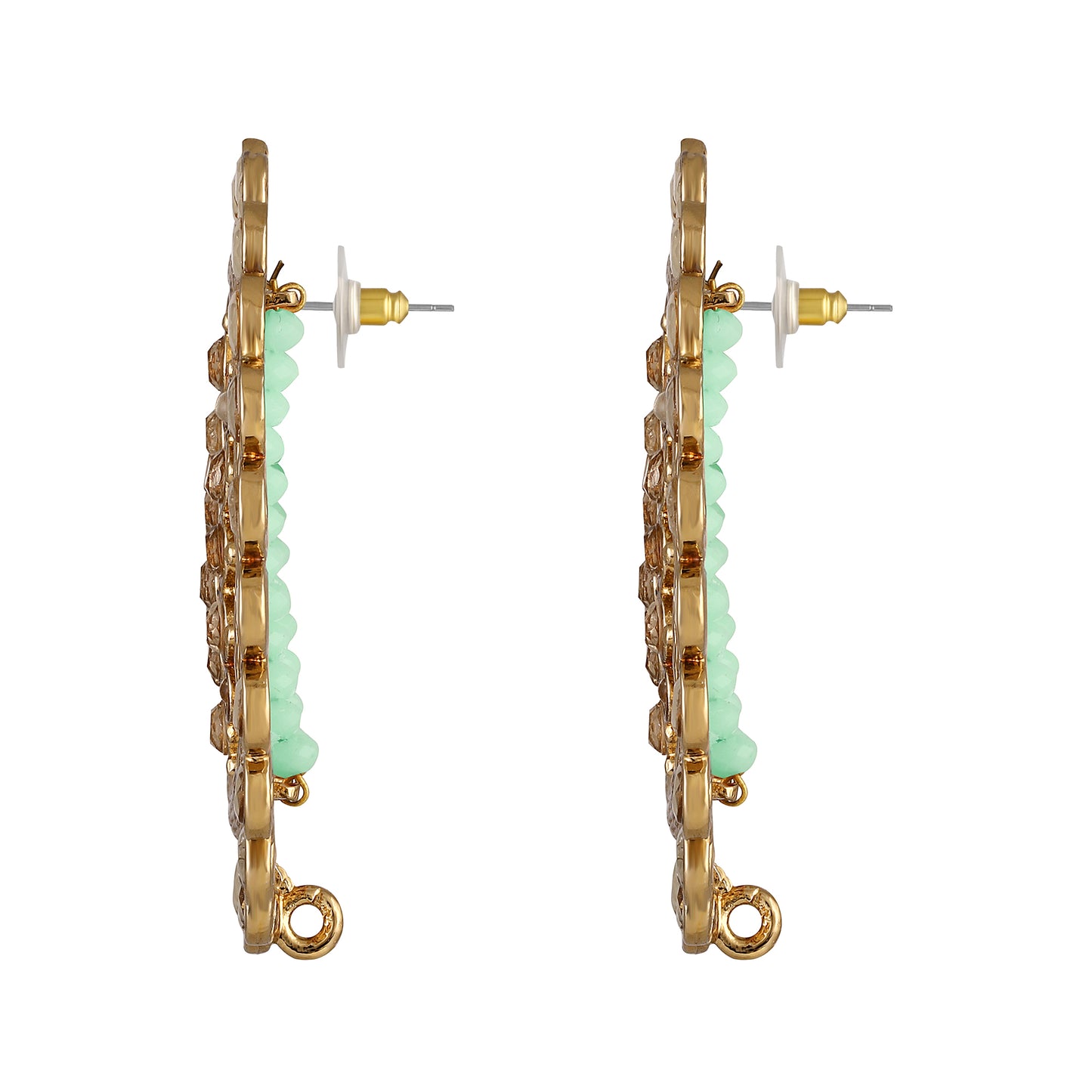 Bdiva 18K Gold Plated Kundan Green Beads Earrings.