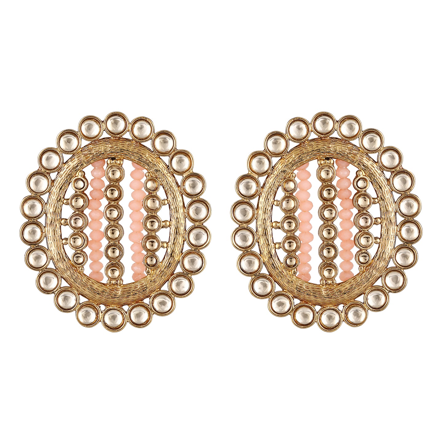 Bdiva 18K Gold Plated Kundan Orange Beads Earrings.