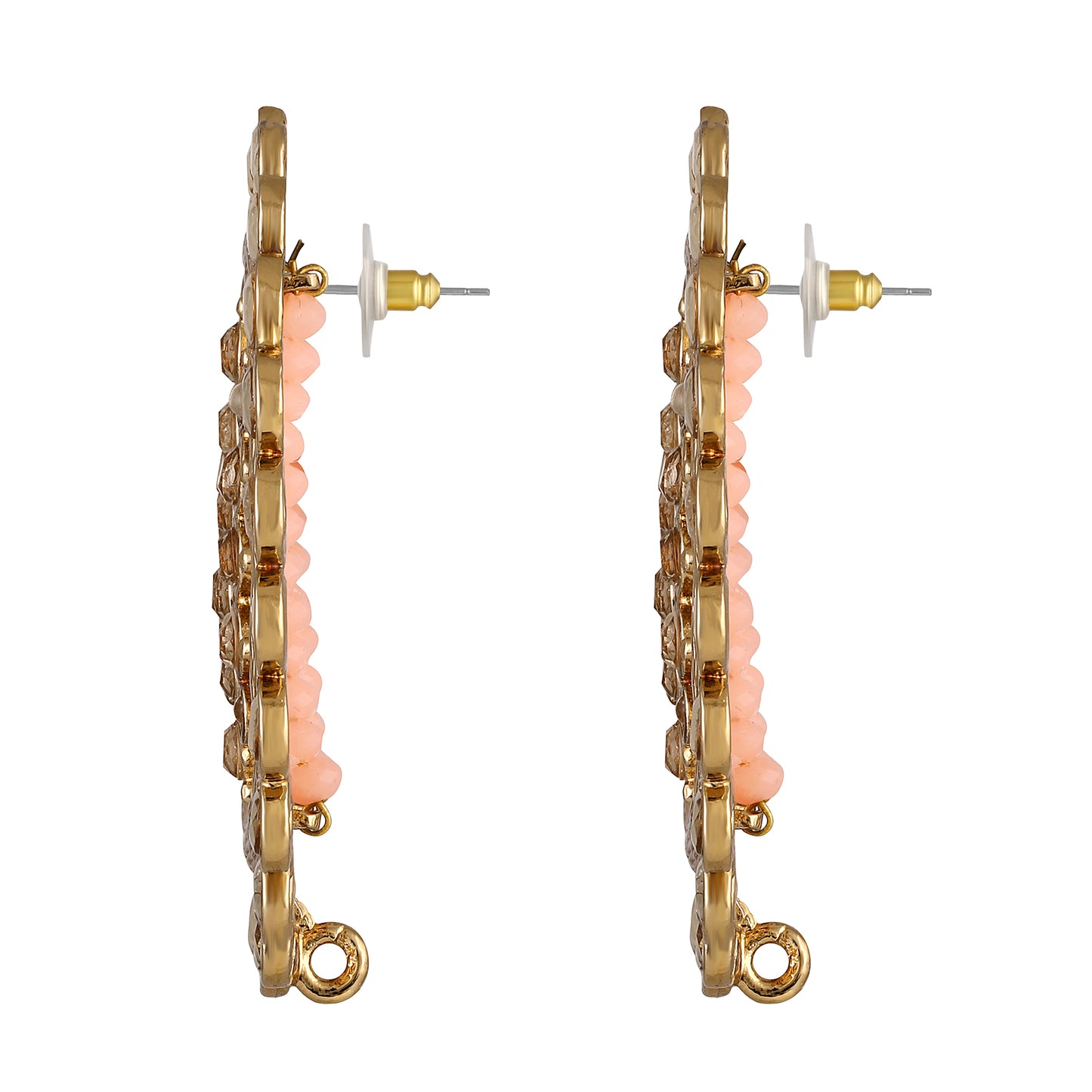 Bdiva 18K Gold Plated Kundan Orange Beads Earrings.