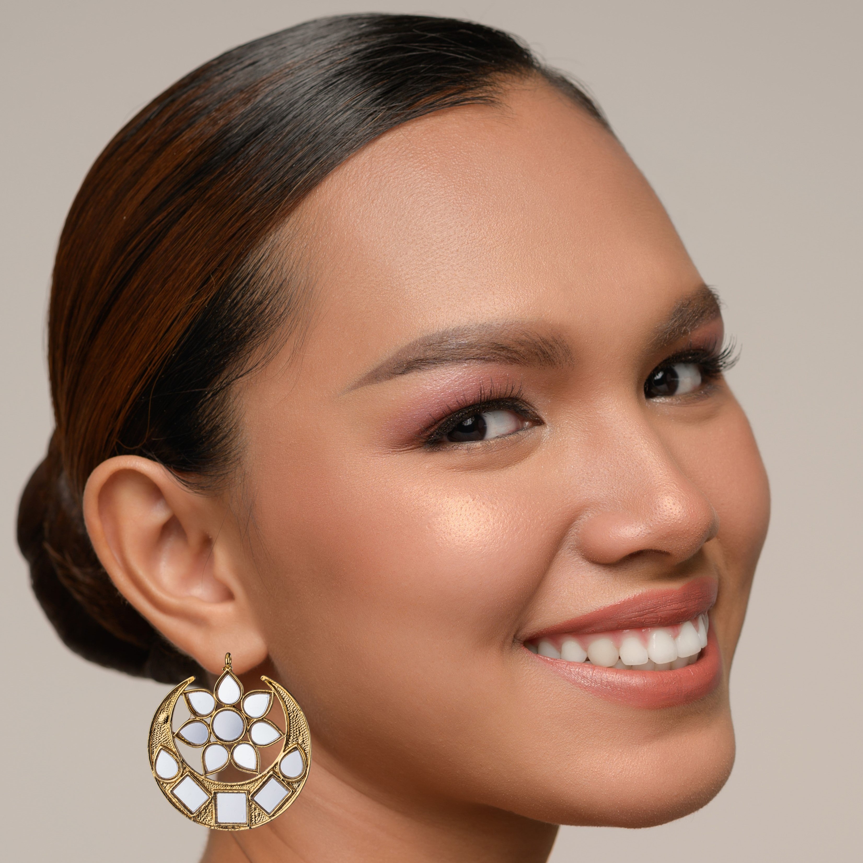 Bdiva 18K Gold Plated Cresent Moon Kundan Earrings