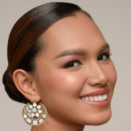 Bdiva 18K Gold Plated Cresent Moon Kundan Earrings