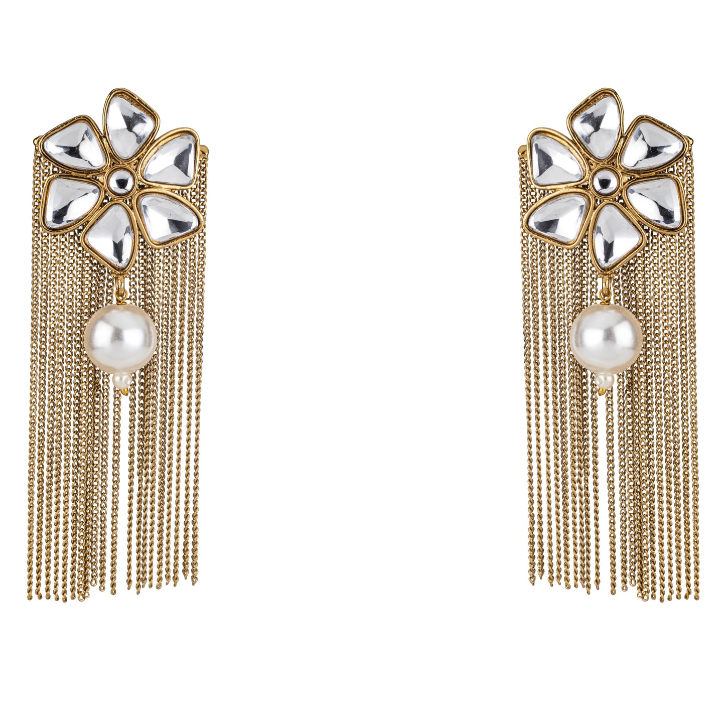 Bdiva 18K Gold Plated Floral Kundan Drop Pearl Earrings with Western Flair.