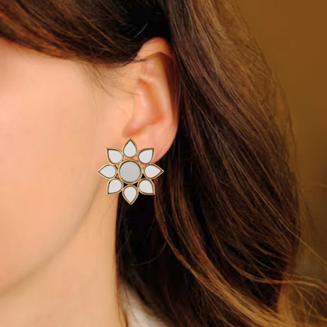 18K Gold Plated Exquisite Floral Mirror Earrings