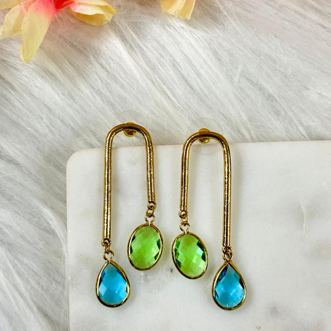 18K Gold Plated Dual-Tone Drop Earrings