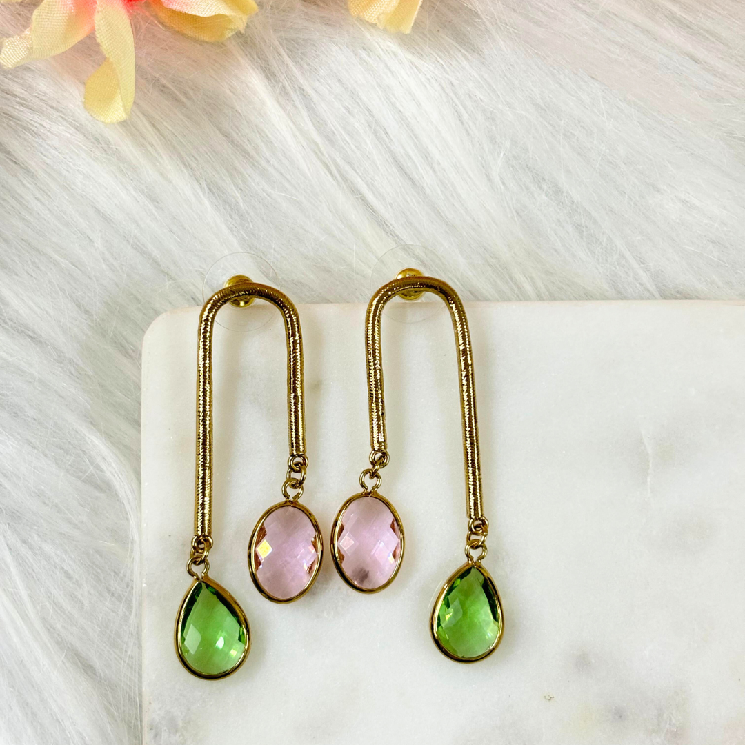 18K Gold Plated Dual-Tone Drop Earrings