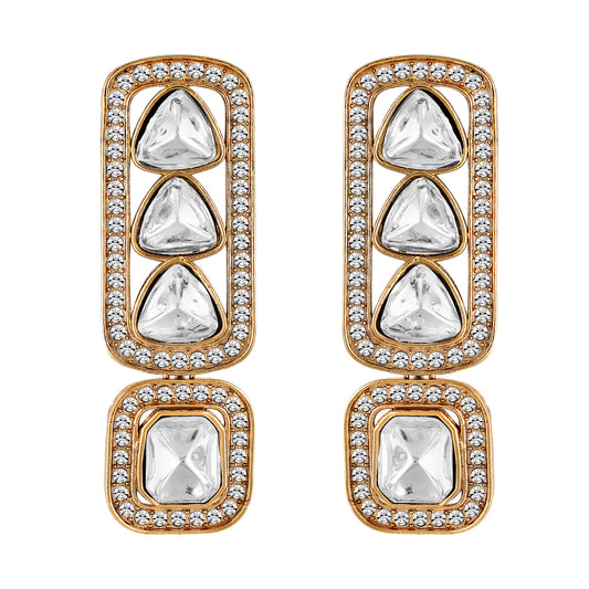 18K Gold Plated Regal Kundan Geometric Earrings