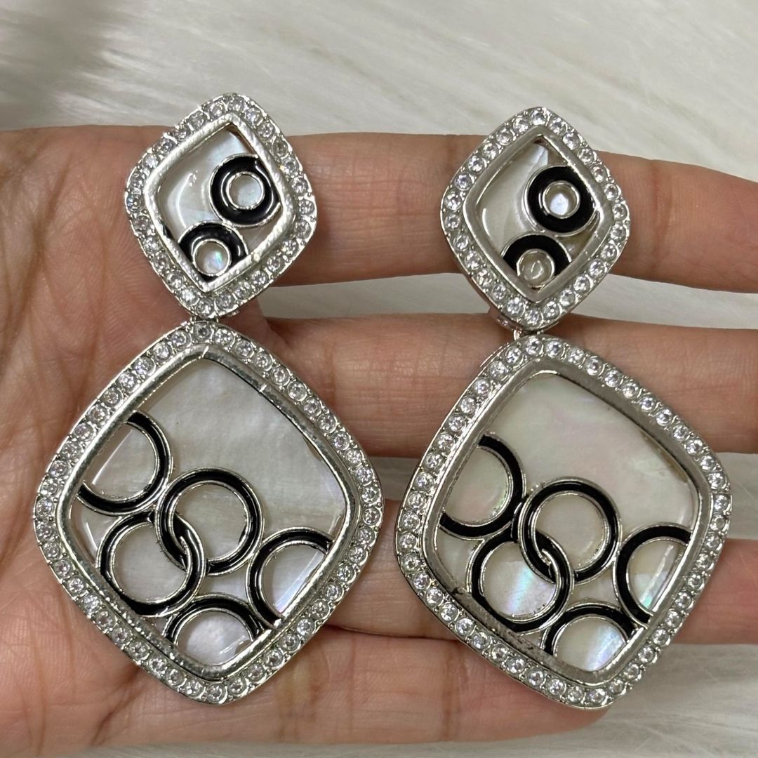 Contemporary High-Quality Rhodium-Plated Dangle Earrings with Tiny Cubic Zirconia Accents