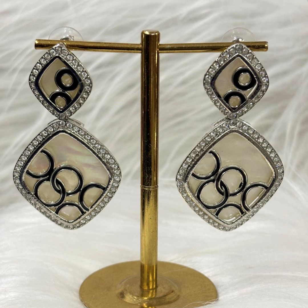 Contemporary High-Quality Rhodium-Plated Dangle Earrings with Tiny Cubic Zirconia Accents
