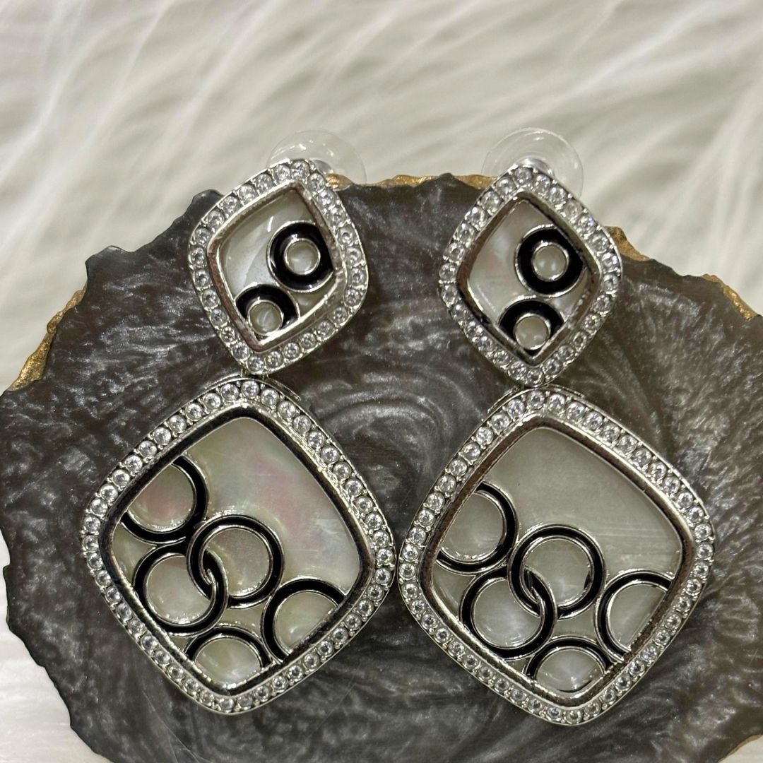 Contemporary High-Quality Rhodium-Plated Dangle Earrings with Tiny Cubic Zirconia Accents