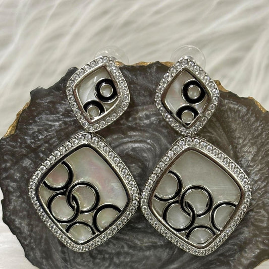 Contemporary High-Quality Rhodium-Plated Dangle Earrings with Tiny Cubic Zirconia Accents