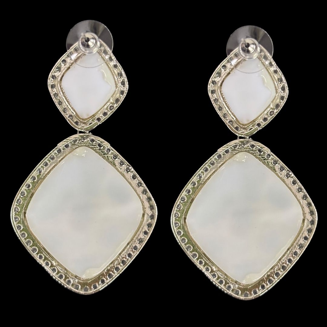 Contemporary High-Quality Rhodium-Plated Dangle Earrings with Tiny Cubic Zirconia Accents