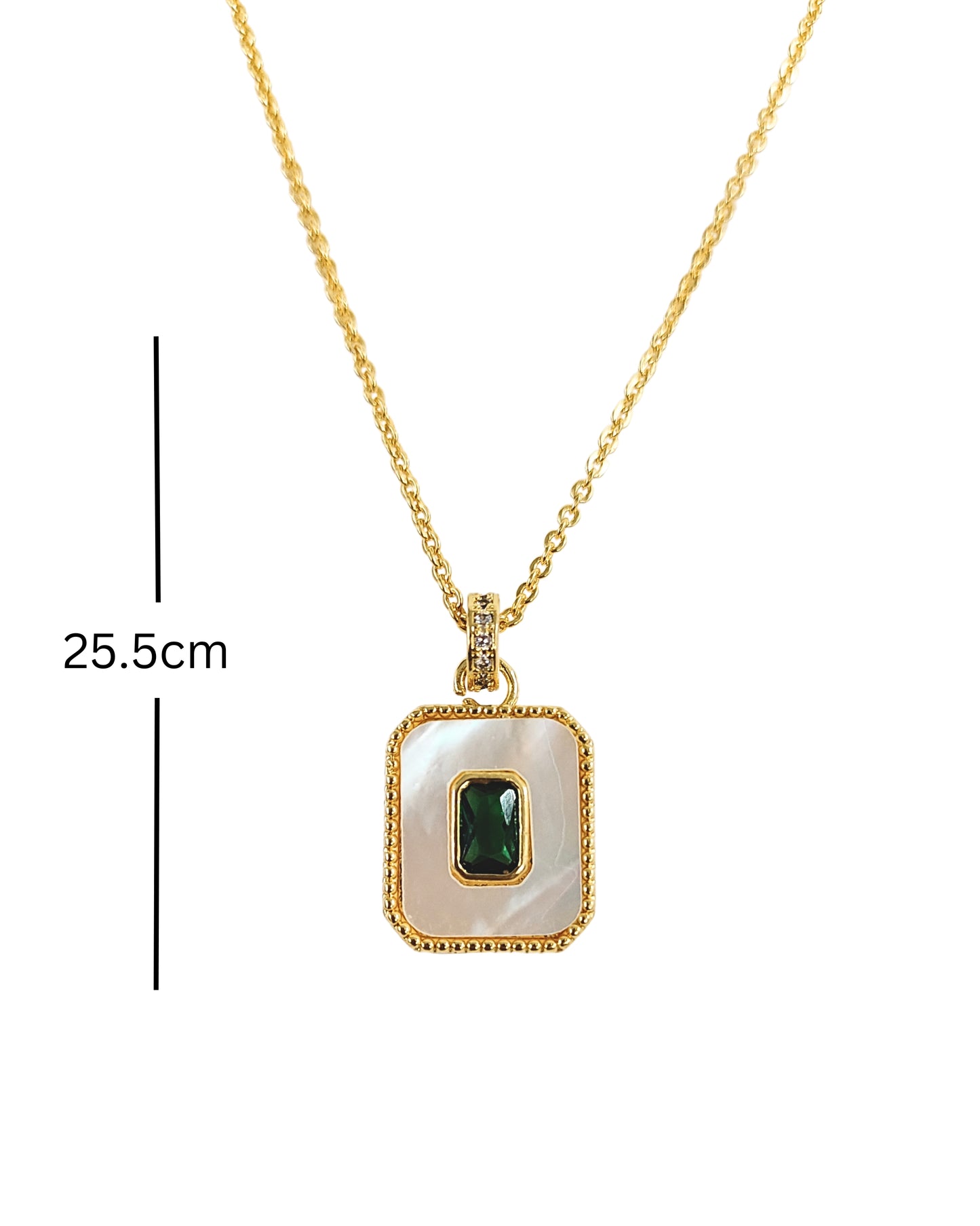 Bdiva 18k Gold Plated Mother Of Pearl Emerald Chain Necklace