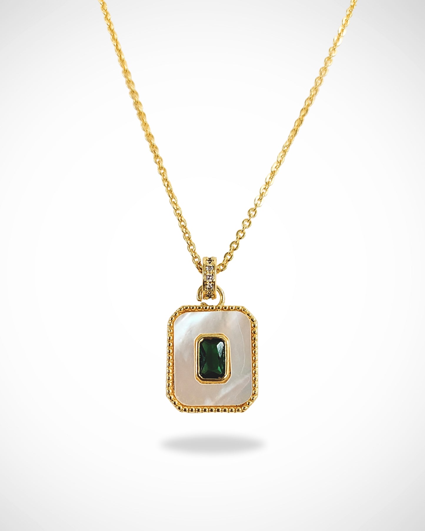 Bdiva 18k Gold Plated Mother Of Pearl Emerald Chain Necklace