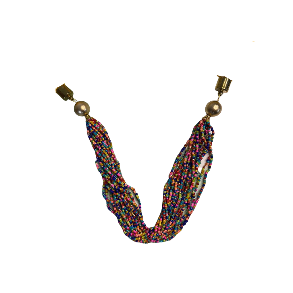 Bdiva Handmade Yellow Scarf With Multicolored Seed Beads Necklace.