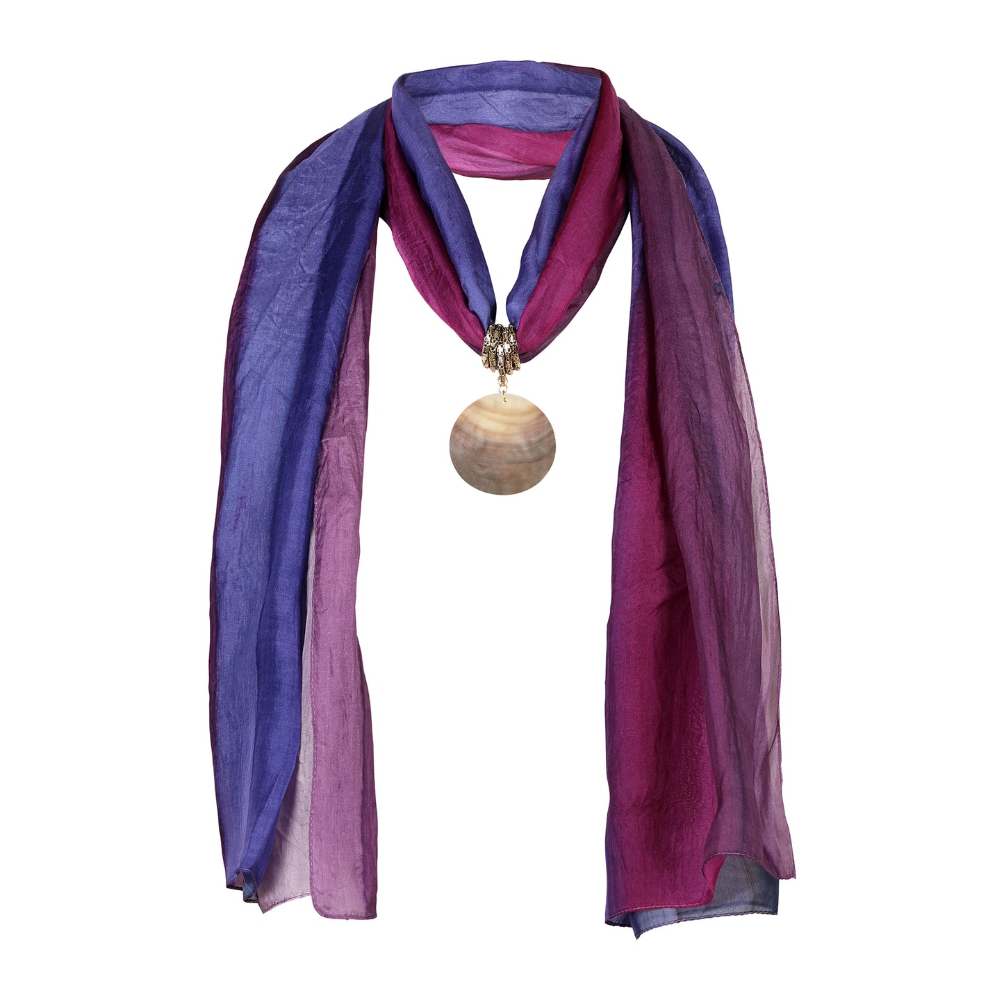 Bdiva Purple-Pink Ombre Pure Silk Scarf With Natural Stone.