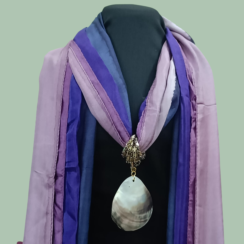 Bdiva Purple-Pink Ombre Pure Silk Scarf With Natural Stone.