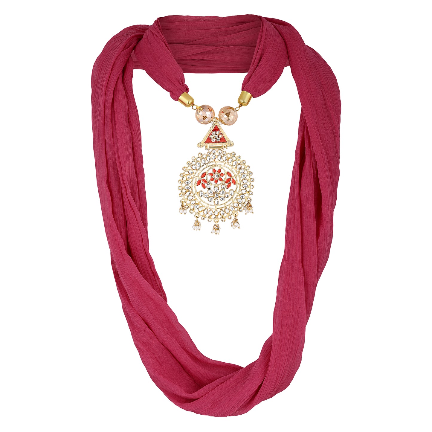Bdiva Pink Georgette Scarf With Indian Jewelry And Motif