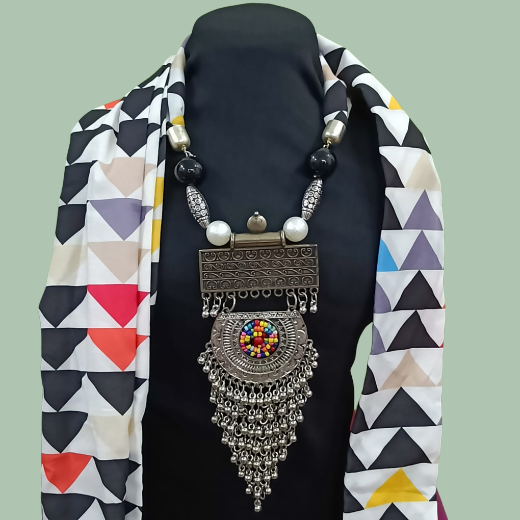 Bdiva Geometric Print Jewelry Scarf With Indian Traditional Motif.